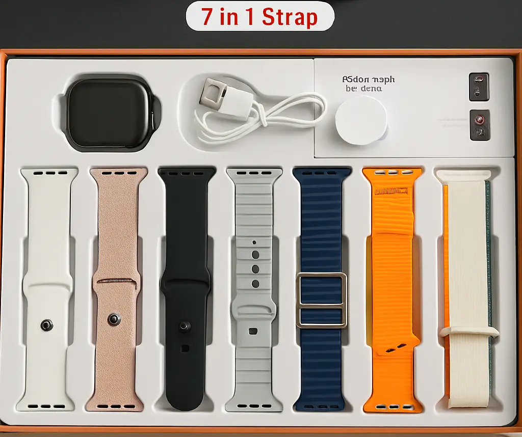 S10 Pro Max Smartwatch with 7 Interchangeable Straps – Multi-Function Touchscreen, Wireless Charging, Premium Quality